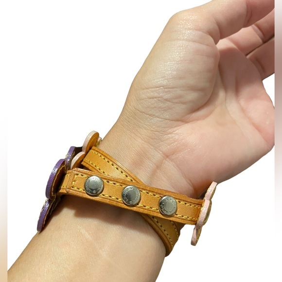 Louis Vuitton Multicolor Vernis Fleur Vachetta Leather Strap Bracelet Authentic - Picture 9 of 13